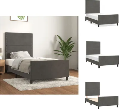 Obrázek produktu pro vidaXL Postel s čelem tmavě šedá 100x200 cm samet - Postele a válendy