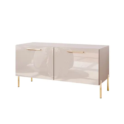 Produktbild von TV-Schrank AURA 100 KASCHMIR Hochglanz auf geraden goldenen Füßen mit LED-Beleuchtung