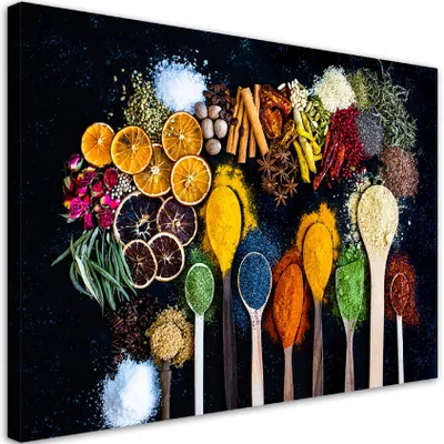 Produktbild von Leinwandbild Kräuter Gewürze für die Küche 60x40 Feeby Bunt bild für die wand bereit zum aufhängen