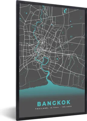 Produktbild von MuchoWow® Gerahmtes Poster Bangkok - Blau - Karte - Stadtplan 20x30 cm - Poster mit Schwarzem Bilderrahmen Wandposter Rahmen Foto Bilder - Drucken - Bilder Poster im Rahmen