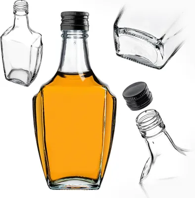 Zdjęcie produktu dla KADAX szklana butelka na nalewkę 250 ml z czarną zakrętką, 50 szt.