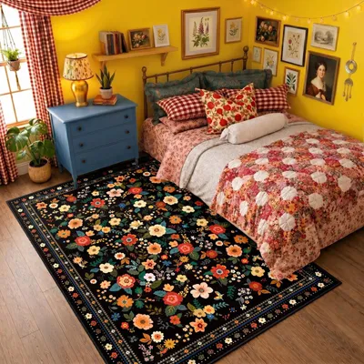 Produktbild von Waschbarer Teppich 90x150 cm mit Blumenmuster