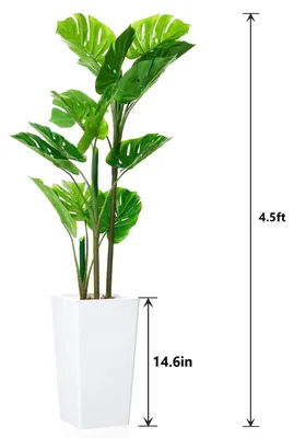 Produktbild von Künstliche Monstera Deliciosa - Zimmerbaum 137 cm - Kunststoffpflanze - Bodenstehend - Hoher weißer Topf - Deko für Zuhause und Büro