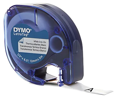 Produktbild von DYMO Original LetraTag Etikettenband AUFBÜGELBAR | 12mm x 2 m | schwarz auf weiß | für LetraTag-Beschriftungsgerät