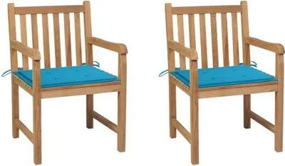Produktbild von Gartenstühle 2 Stk. mit Blauen Kissen Massivholz Teak