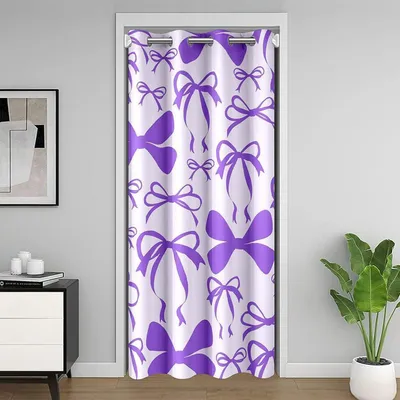 Zdjęcie produktu dla Zasłona na okno z kokardą, fioletowa, 132x203 cm, dekoracja do pokoju dziewczęcego
