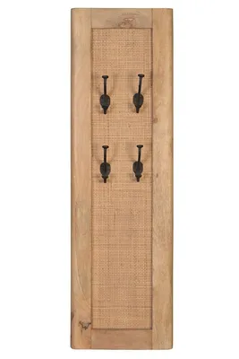 Produktbild von Garderobenpaneel Cane aus Mango und Rattan, natur, 35x8x110 cm, mit 4 Doppel-Kleiderhaken