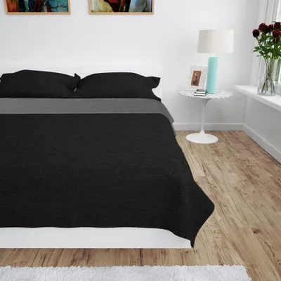Produktbild von Zweiseitige Tagesdecke Gesteppt 230x260 cm Grau und Schwarz - Bettdecken CC165