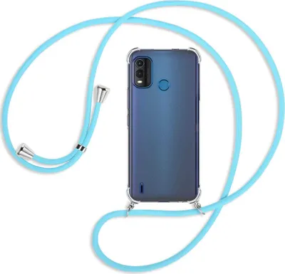 Produktbild von Handykette Backcover-Schutzhülle mit Band (Metall silberfarben) für Nokia G11 Plus (6.52'') - himmelblau