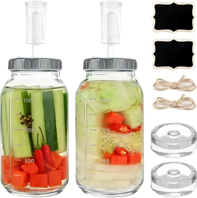Obrázok produktu pre Fermentačné poháre 2 l, 2 ks, pre kimchi, s uzáverom a závaží, široké hrdlo