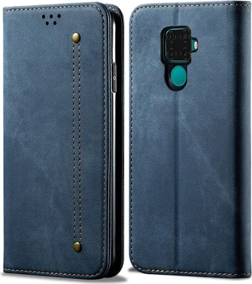Produktbild von Huawei Mate 30 Lite Hülle, LaimTop Denim Leder Brieftasche Magnetverschluss Flip Bookstyle Schutzhülle mit Standfunktion für Huawei Mate 30 Lite Blau