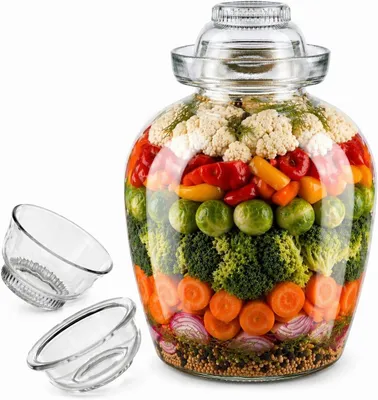 Produktbild von 8,5L Fermentationsglas mit Wasserverschluss & 2 Glasschalen – Gärglas für Kimchi, Sauerkraut, Kefir & Kombucha – Einmachglas zum Fermentieren