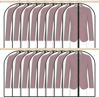 Produktbild von Famanu Kleidersack für Anzüge, 60 x 100 cm, mit Reißverschluss, motten- und staubgeschützt, transparent, schwarz