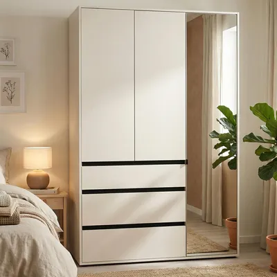 Immagine prodotto di Ilbonoo - Guardaroba 3 Ante, 138x55 cm Bianco, 4 Ripiani