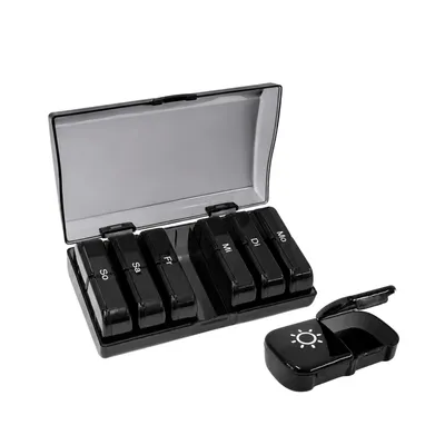 Produktbild von Frohbach 7 Tage Tablettenbox - Seniorenfreundliche Medikamentenbox 1 Woche, BPA Frei, für unterwegs, 2 XL-Fächer pro Tag, Schwarz, 1 Stück