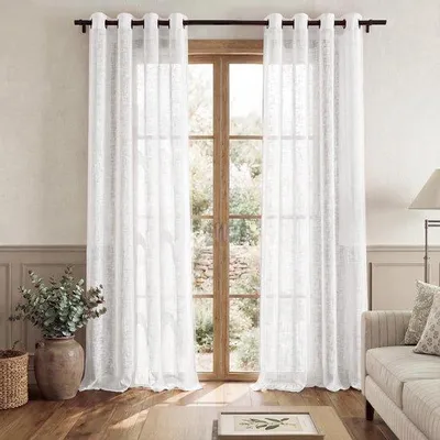 Zdjęcie produktu dla Firanki półprzezroczyste - Zestaw 2 sztuk - 140x220 cm - Z przelotkami - Idealne do salonu/sypialni