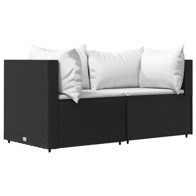 Obrázok produktu pre vidaXL Záhradné rohové sedacie súpravy s vankúšmi 2 ks Black Poly Rattan