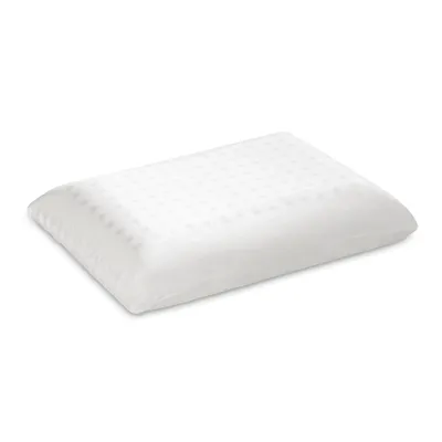 A white latex pillow with a textured surface is shown on a white background.