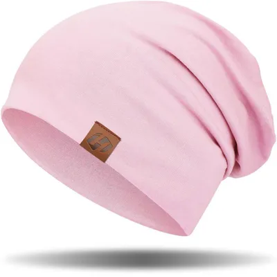 Zdjęcie produktu dla Czapka beanie damska i męska, bawełniana, różowa, cienka, oddychająca, lekka, idealna na wszystkie pory roku