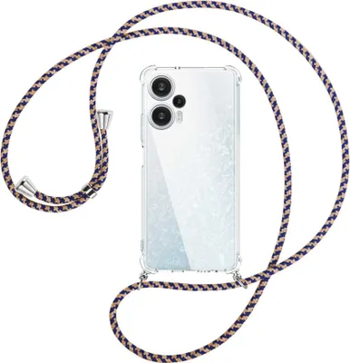 Produktbild von Handykette Backcover-Schutzhülle mit Band (Metall silberfarben) für Xiaomi Poco F5 (6.67'') - blau+beige