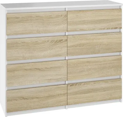 Produktbild von YUMEBLY Kommode mit 8 Schubladen | 100,5x93x33,5 cm | Schrank für Kleidung, Dokumente, kleine Gegenstände | Schlafzimmer Wohnzimmer Büro | Weiß-Sonoma