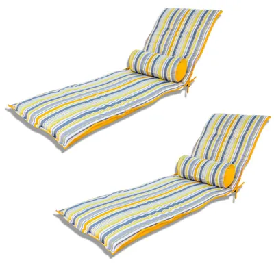 Image de LOT de 2 Coussins pour Chaise Longue et Traversin 195x60x5cm & 45x18cm Motif Rayures Solaires