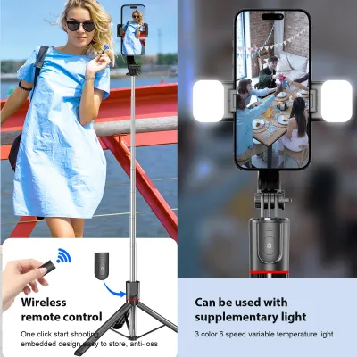 Produktbild von Tragbares Selfie-Stick-Stativ, 67,6 Zoll, ausziehbarer Telefonständer für Videoaufnahmen, Live-Streaming, Gruppenfotos mit abnehmbarem Clip, Fernauslöser, Schwarz