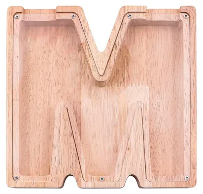 Sparschwein aus Holz, transparente Spardose, Buchstaben-Design, M
