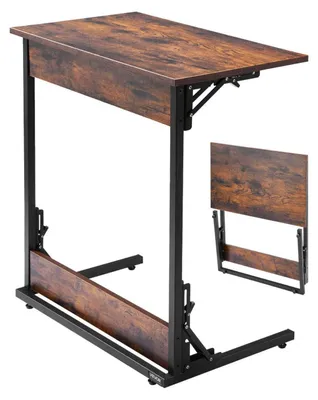 Produktbild von Beistelltisch klappbar C-förmig Metallrahmen verstellbare Füße 60x37x70 cm Braun Schwarz