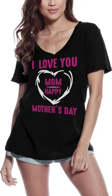 Produktbild von Damen Grafik T-Shirt V-Ausschnitt Ich liebe dich Mama - Muttertag – I Love You Mom - Mother's Day – Öko-Verantwortlich Vintage Jahrgang Kurzarm