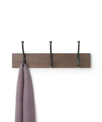 Produktbild von Wandgarderobe Holz 34 cm – 3 Haken – Walnuss-Optik – Wandhaken / Kleiderhaken für Flur, Bad & Schlafzimmer