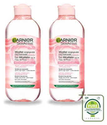 Productafbeelding van 2 x Garnier SkinActive Micellaire Reinigingswater met rozenwater, 400 ml - Grote verpakking - 2 stuks