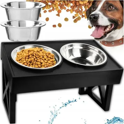 Produktbild von Doppelnapf Mit Höhenverstellbarem Ständer 2in1 Für Hunde – 1,8L Edelstahl, 7–28 Cm Verstellbar, Rutschfest