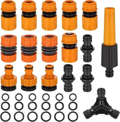 Produktbild von 17-teilig Set für Gartenhähne 1/2 Zoll - robustes ABS-Gehäuse - Zubehör für Gartenschlauchanschluss - leckfrei - Schnellanschluss mit Gewinde