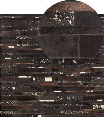 Produktbild von BELIANI Teppich Braun Schwarz Echtleder 200 x 200 cm Kurzflor Gestreift Handgefertigt Quadratisch