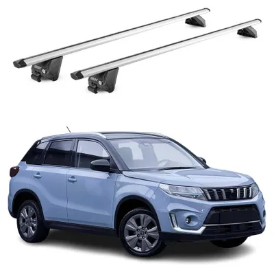 Imagen del producto de Soportes básicos para portaequipajes, compatibles con Suzuki Vitara mk4 (2015-2025), capacidad de 100 kg, aluminio plateado, 2 piezas, con certificación ABE, Imagen generada por IA