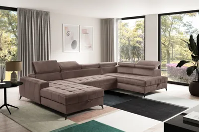 Image de AX LIVING Marron Canapé d'angle avec fonction sommeil Arkucio U 345cm moderne G
