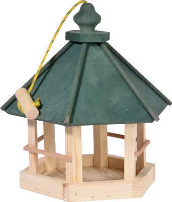 Produktbild von dobar Klassisches Vogelhaus zum Aufhängen, 6-eckiges Futterhaus mit Kordel, 29 x 32 x 36 cm, Kiefer, Grün
