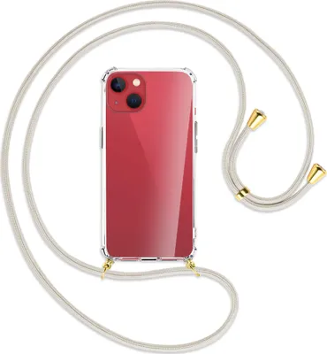 Produktbild von Handykette Backcover-Schutzhülle mit Band (Metall goldfarben) für Apple iPhone 13 - broken white