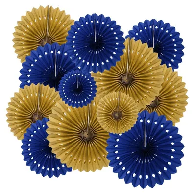 Produktbild von 12-teiliges Papierfächer Deko-Set, Hängend, Blau und Gold, Party-Dekoration für Hochzeit, Geburtstag, Ramadan, Eid, Tea Party, Backdrop