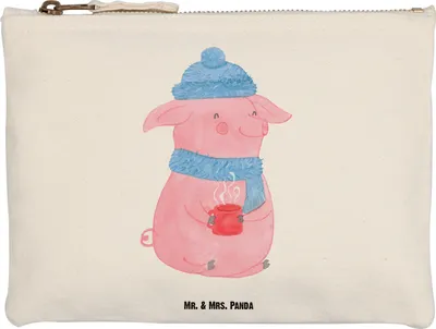 Produktbild von Mr. & Mrs. Panda Stifteetui Schweinchen Glühwein Größe M - Weiß - Geschenk, Spruch, Kulturbeutel, Weihnachtsmarkt, Betrunken, Kosmetiktasche, pencil case, Schminktasche