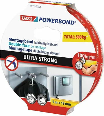 Obrázek produktu pro TESA Powerbond ULTRA STRONG, Lepicí páska, Bílá, 5 m, Vnitřní a venkovní, Plast, Dřevo, 10 kg/cm