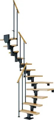 Produktbild von Pertura Mittelholmtreppe Spiros Eiche Leimholz Anthrazit 1/2-gewendelt 65 cm 11 Stufen / 12 Steigungen Stabgeländer Anth