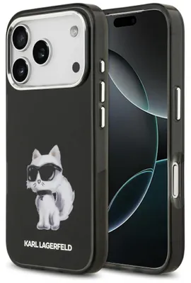 Image de Étui Karl Lagerfeld IML Aquarelle Choupette pour iPhone 17 Pro, couleur noire