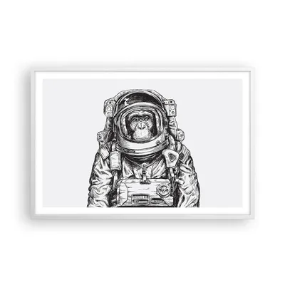 Produktbild von Gerahmtes Poster - Weißer Rahmen - Schimpanse Astronaut Zeichnung - 91,5x61 cm - Wand Bild - Wanddeko - Wandbilder - Wandposter - Bilderrahmen - Bilder - Kunstdruck - Wandbild - P2WAA91x61-4312