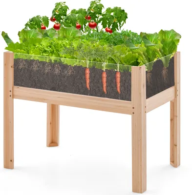 Obrázek produktu pro Vyvýšený záhon COSTWAY 130L s drenážními otvory a průhlednými akrylovými panely, vyvýšený dřevěný záhon, truhlík na květináče 100x59x77cm