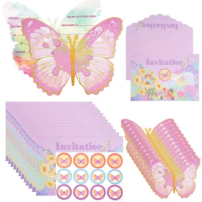 Einladungskarten Schmetterling, 12 Stück, mit Umschlägen, selbstklebend