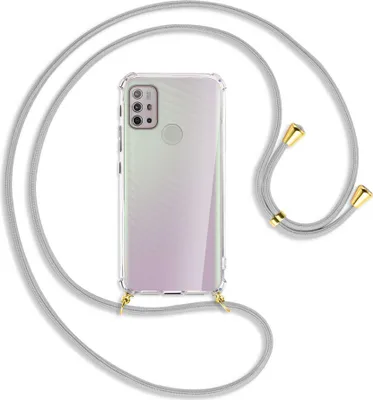Produktbild von Handykette Backcover-Schutzhülle mit Band (Metall goldfarben) für Motorola Moto G10 (Power), G20, G30 - silbergrau