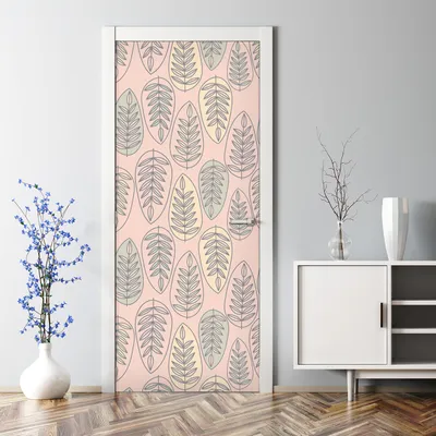 Produktbild von Dekorative Türposter selbstklebend Klebefolie Wandaufkleber Türaufkleber rosa Blätter Kunst 85 x 200 cm