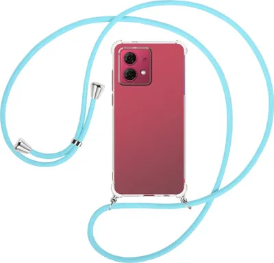 Produktbild von Handykette Backcover-Schutzhülle mit Band (Metall silberfarben) für Motorola Moto G84 5G (6.5'') - himmelblau